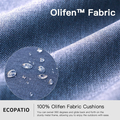 ECOPATIO 3 Pieces Patio Furniture Set, Outdoor Swivel Gliders Rocker, Wicker Patio Bistro Set w Rattan Rocking Chair, Glass Top Side Table Thickened Cushions for Porch Deck Backyard (Navy)