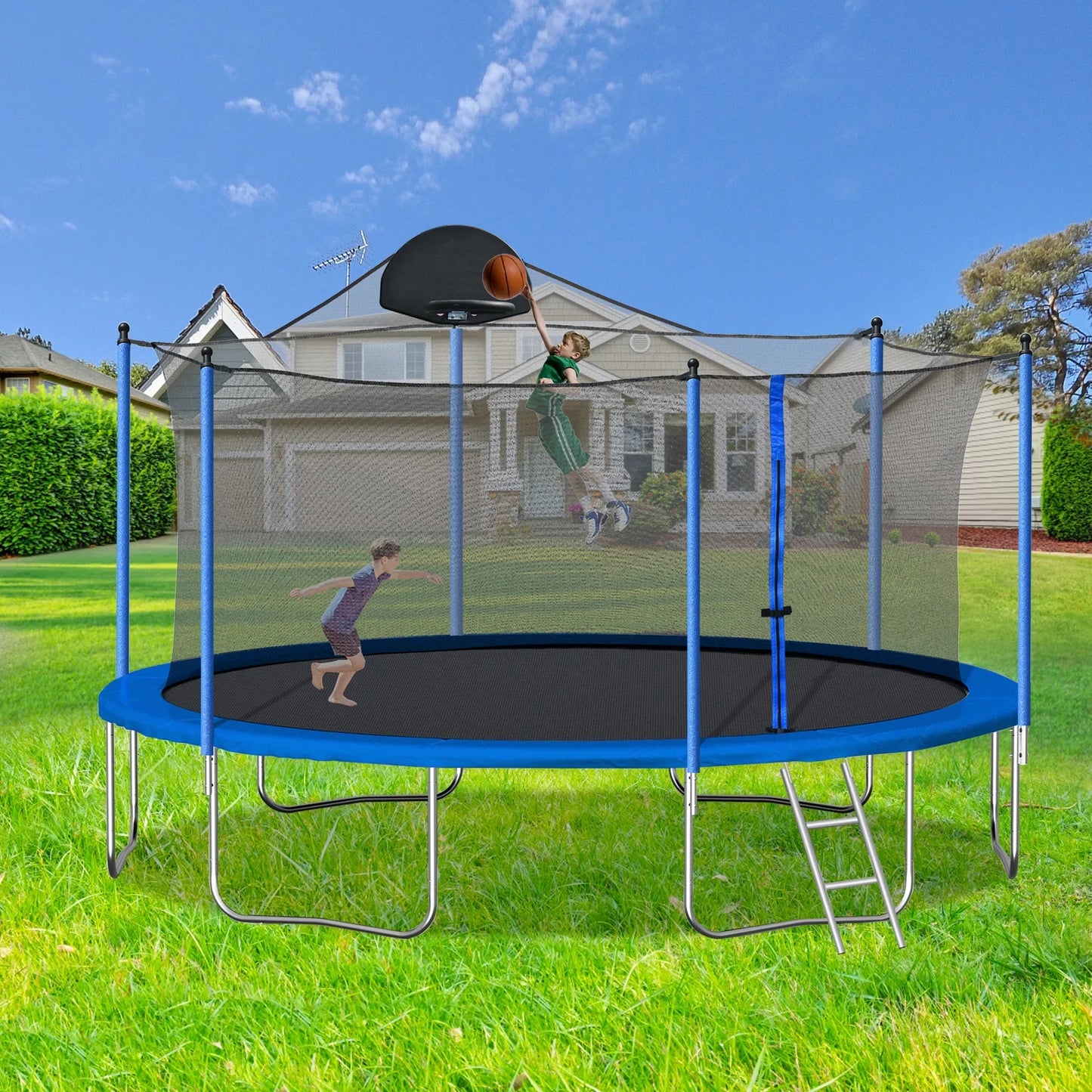 EUROCO 14FT Trampoline for Kids, Trampoline with Enclosure ,Ladder,Heavy Duty Recreational Trampoline Capacity for 7-8 Kids