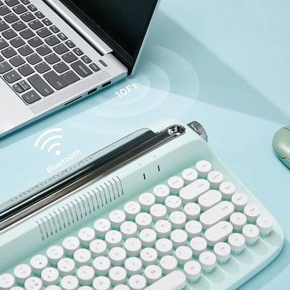 MaseiKar Wireless Typewriter Keyboard, Bluetooth Connection, Cute Retro Aesthetic Design with Integrated Stand for Tablet, Phone, PC, Win/Mac