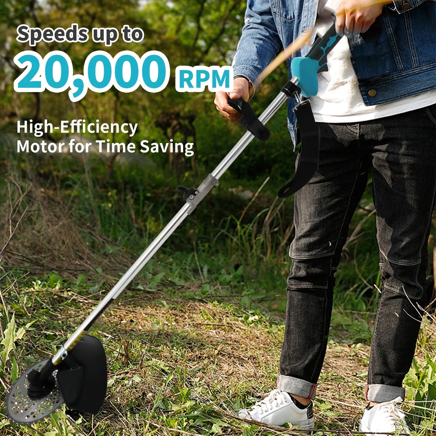 BAOKALER 1380W Brushless Weed Eaters Cordless with 4AH 10C Battery, Multi-Hole Cooling System, 20CM Cutting Diameter, 20000RPM