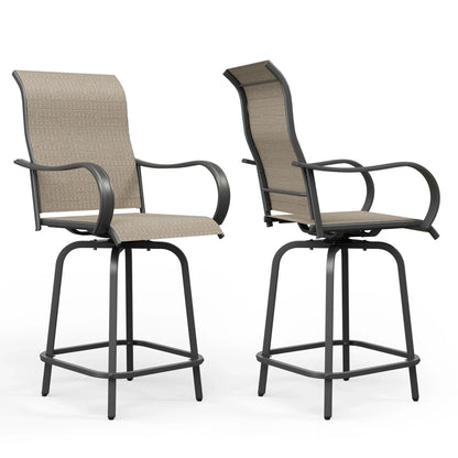 Poteban Patio Swivel Bar Stools Chair of 2, Outdoor Bar Heigt Set, All Weather High Back and Armrest Rocking Stools & Bar Chairs for Backyard, Lawn Garden, Balcony and Pool,Khaki