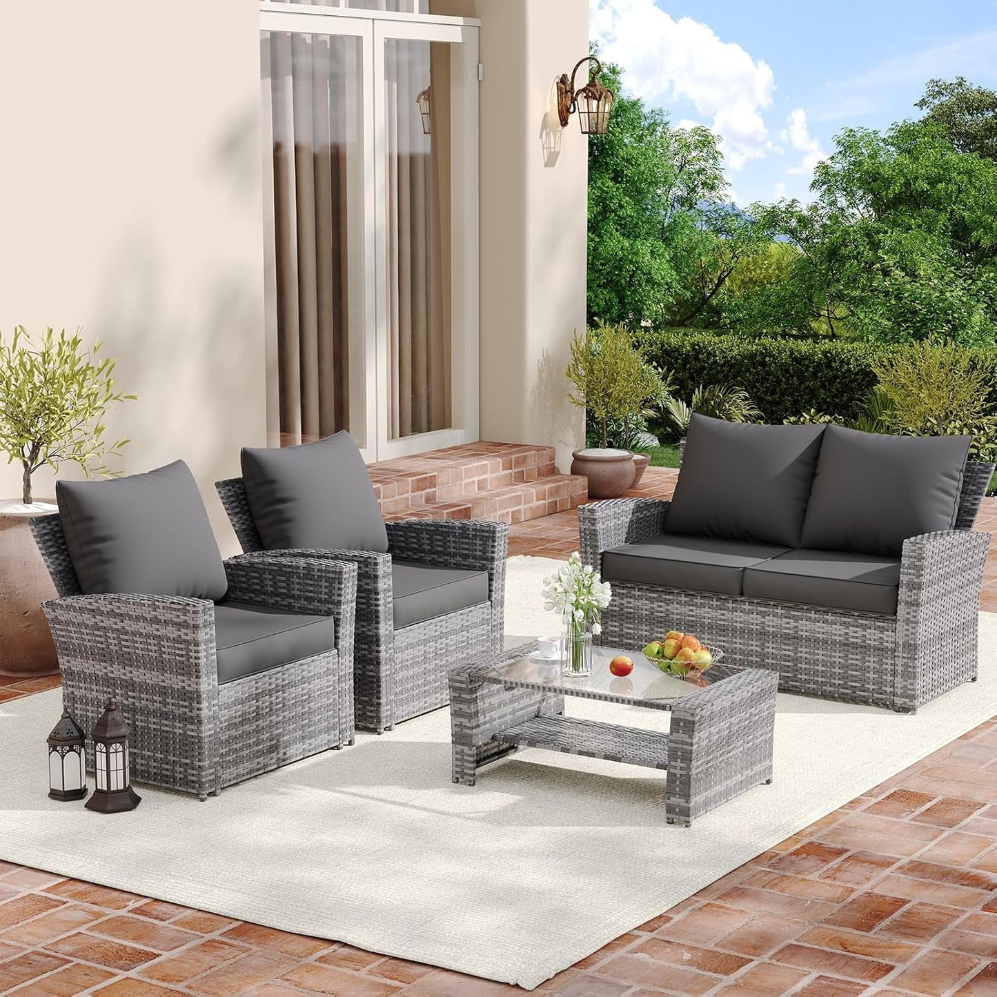 ECOPATIO Outdoor Cushions for Patio Furniture, 4'' Replacement Cushions for Outdoor Furniture, Set of 4 Water-Resistant Outdoor Sectional Cushions for Sofa Couch Chair (Grey)