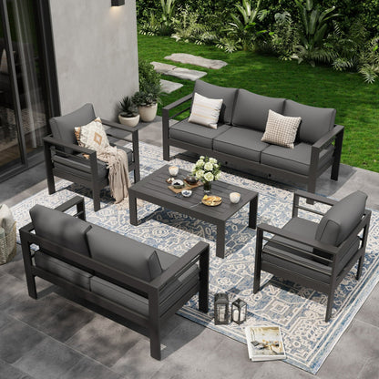 Poteban Aluminum Patio Furniture Set, Modern Metal Outdoor Patio Furniture, 8 Pieces Patio Conversation Sets with Side Table for Poolside, Deck, Gray