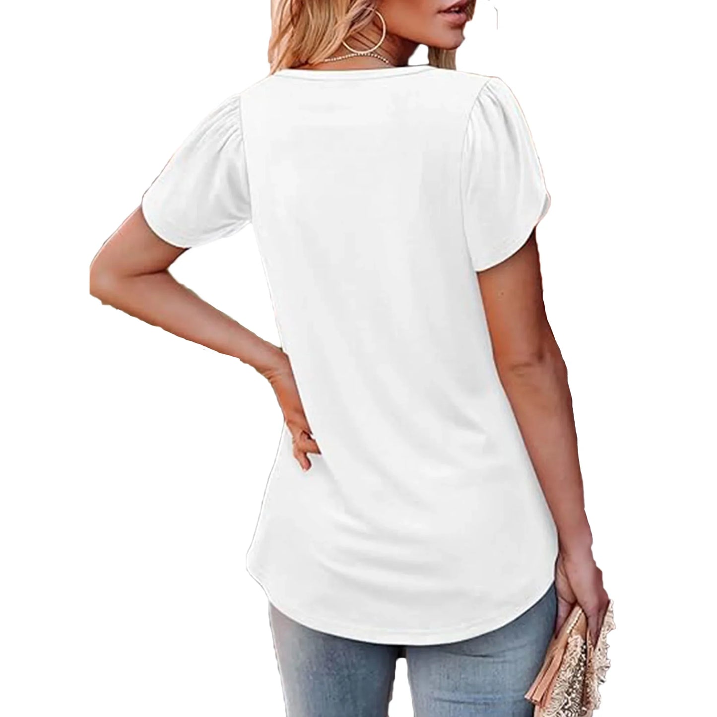 VDJ Womens Tops Dressy Blouses Casual Tshirts Summer Short Sleeve White Shirts Business Crew Neck Tunic Size XL