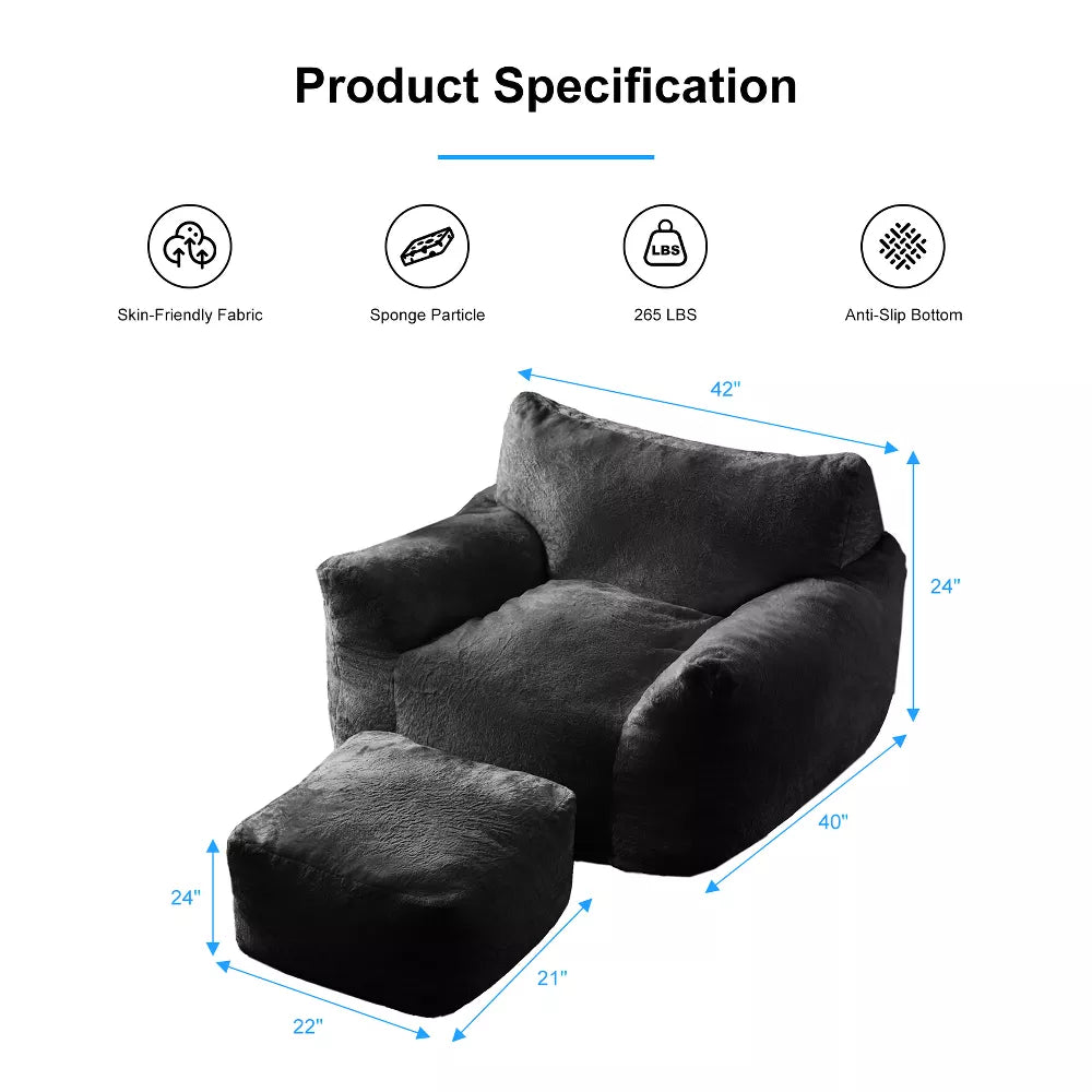 Mjkone Bean Bag Chair, Big Beanbag Chair with Ottoman