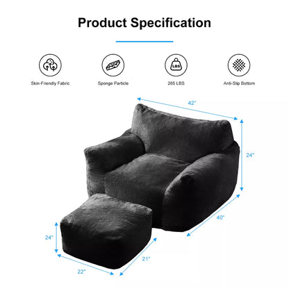 Mjkone Bean Bag Chair, Big Beanbag Chair with Ottoman