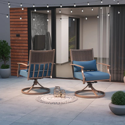 Poteban Patio Swivel Chairs Set of 2, Outdoor Dining Chairs with Deep Seat Cushion, All Weather Swivel Rocker Chairs with Hand-Painted Metal Frame, for Backyard Deck Lawn (Blue)