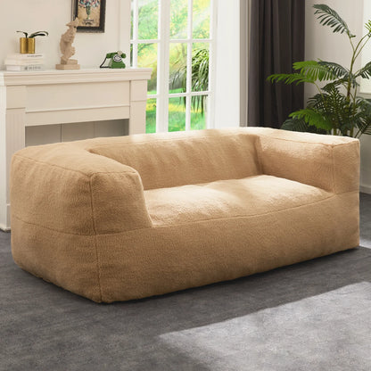 HOMGUAVA Oversized Bean Bag Chair for Adults, Giant Beanbag Sofa, Comfy Chair Lazy Sofa with Wide Armrests & Soft Sherpa Teddy Cover for Bedroom & Living Room, Khaki