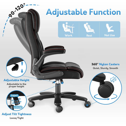 HomeZeer Executive Office Chair, Big and Tall Home Office Chairs 400lbs with Wide Seat, High Back Executive Office Chair with Adjustable Flip up Arm, Heavy Duty Leather Desk Computer Chairs, Black
