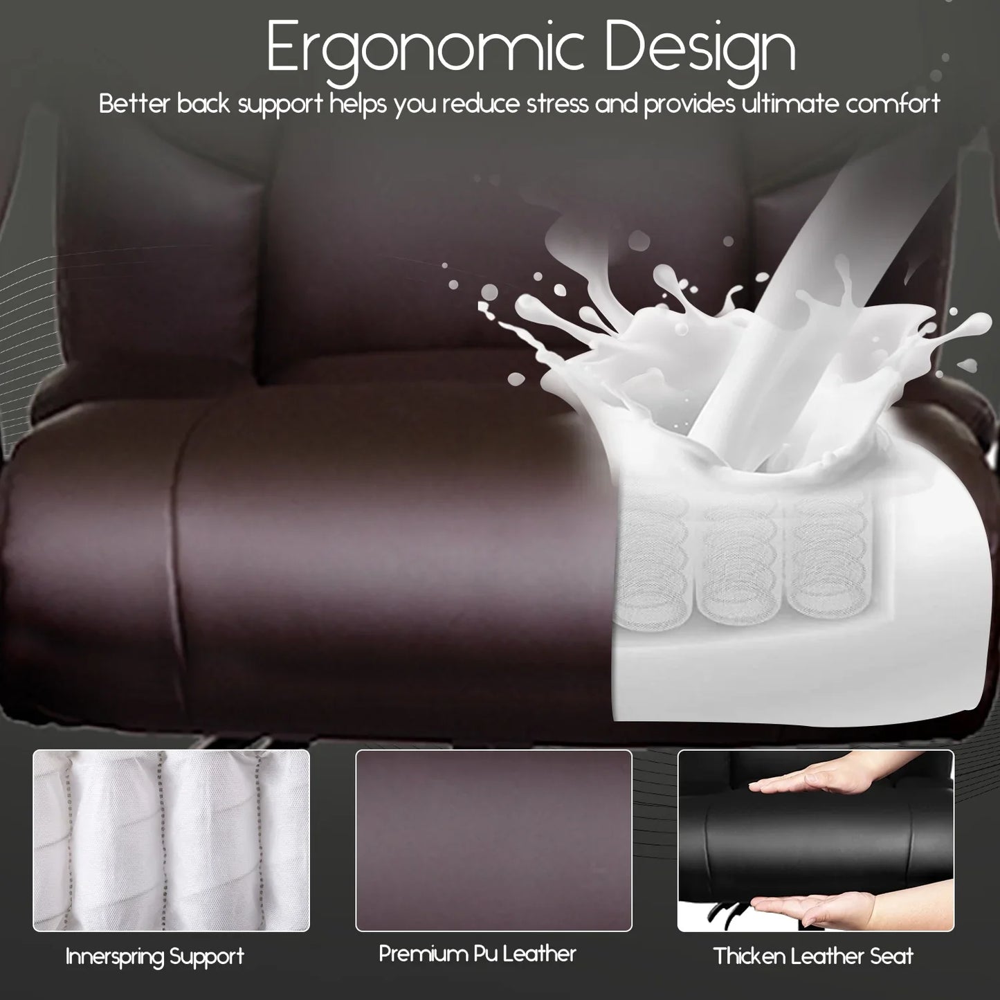 HomeZeer Big and Tall Office Chair, Pu Leather Executive Chair High Back Office Desk Chairs 400lbs for Heavy People, Adult Brown