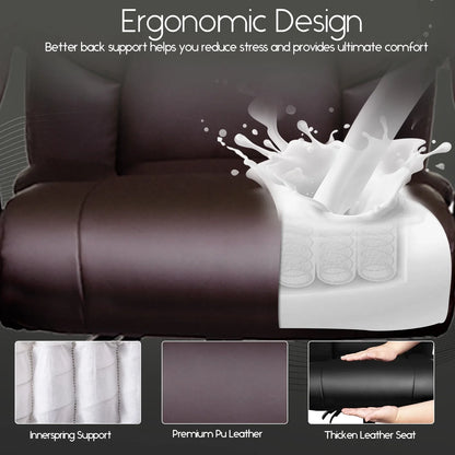 HomeZeer Big and Tall Office Chair, Pu Leather Executive Chair High Back Office Desk Chairs 400lbs for Heavy People, Adult Brown