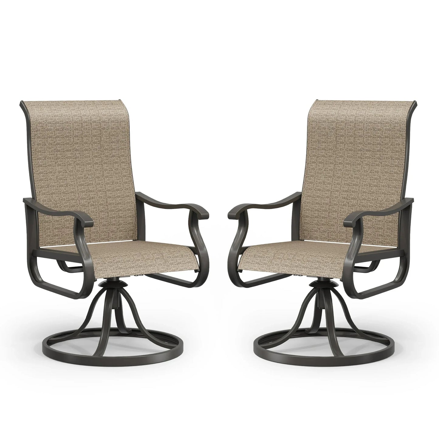 Poteban High Back Outdoor Dining Chairs Set of 2, All Weather Swivel Patio Chairs, Breathable Garden Outdoor Furniture for Backyard Deck