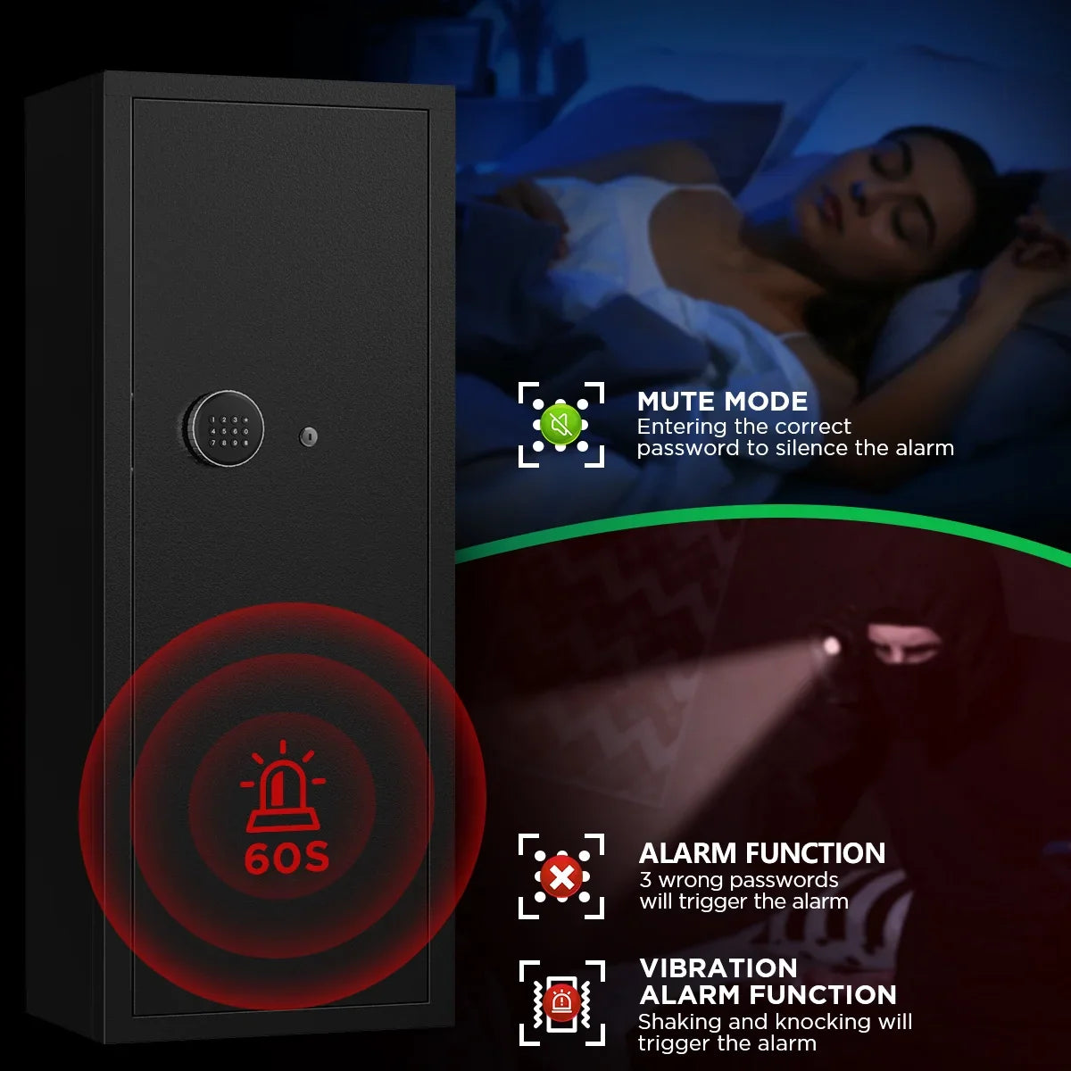 RXDSAFE 12-15 Gun Cabinet, Quick Access Long Gun Safe for Home Rifles and Pistols, Large Unassembled Rifle Safe with Removable Shelves, Digital Keypad, Alarm System