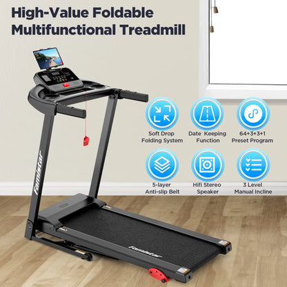 Treadmill with Auto Incline Folding Treadmill Incline Horse Power Preset for Home Use mph Range