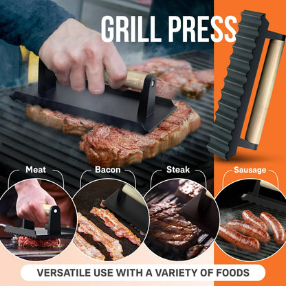 Reversible Cast Iron Grill and Griddle Plate Pan Set, Works on Stove, Grill, and Fire, Size: 10.1" x 17.9"