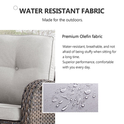 Poteban Outdoor Patio Conversation Sets All Weather Wicker Furniture Set with Coffee Table, Sofa, Swivel Rocking Chair and Ottoman for Pool, Backyard, Garden