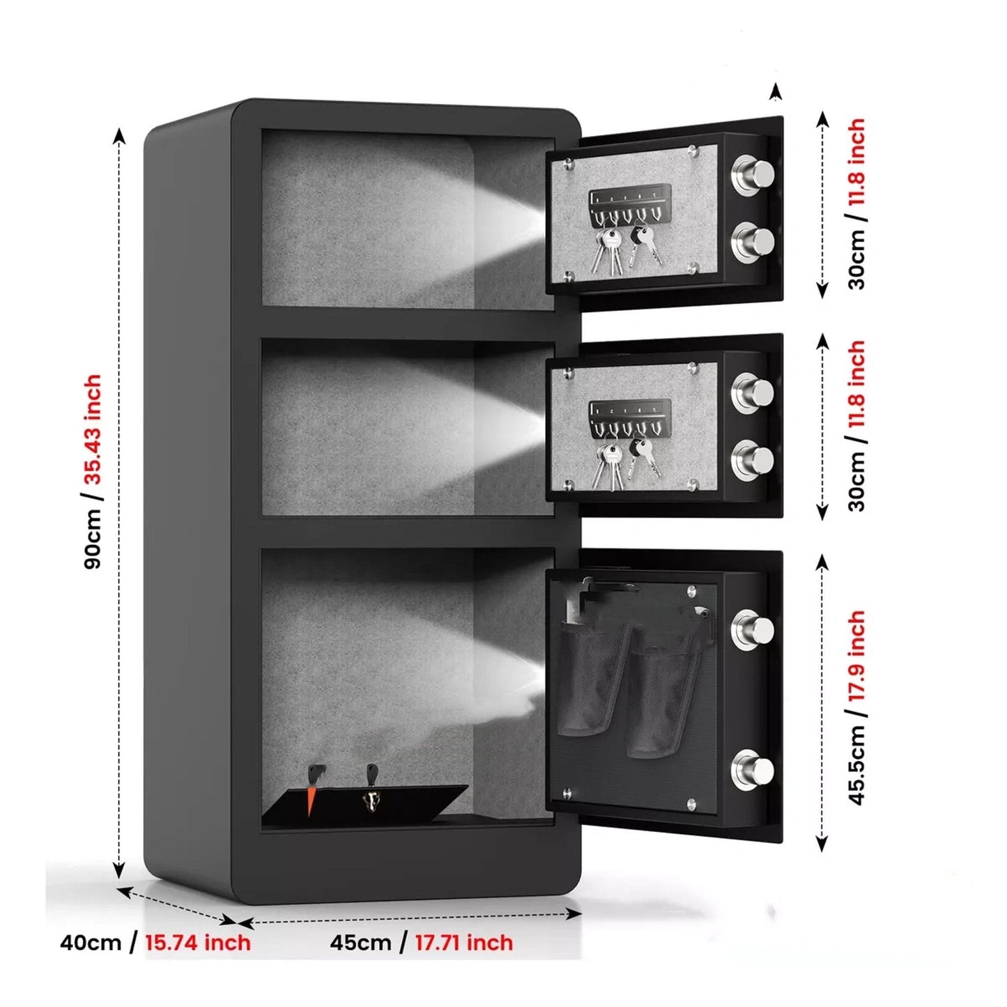 RXDSAFE 5.3 Cube Double Layers Large Safe Box, Home Safe Security Box With Fireproof Document Bag, LCD Screen, Sensor Light Black