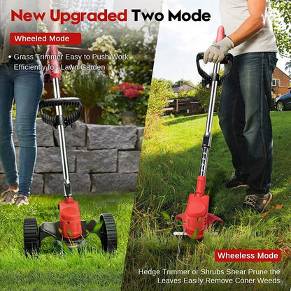 Electric Weed Eater Wacker, Cordless Electric Grass Trimmer, Grass String Trimmer, Weed Lawn Edger Eater with Upgraded Wheels