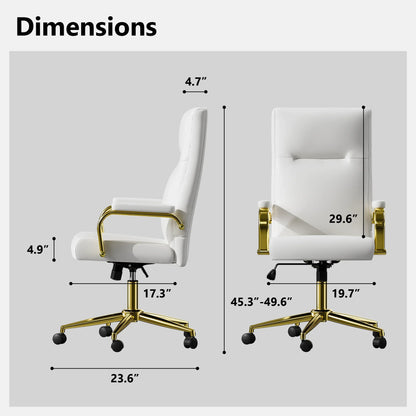 HomeZeer White and Gold Office Chair, High Back Executive Computer Chair with Wheels and Arms,Leather Home Desk Chair for Girl and Women