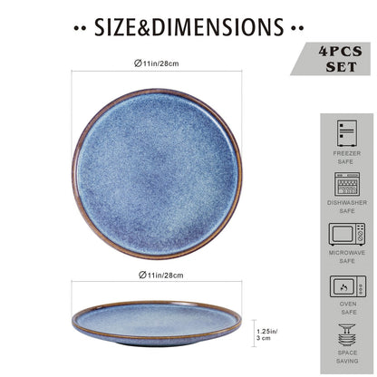 UNICAS Ceramic Dinner Plates Set of 4, 11 Inch Round Dessert Salad Pasta Steak Dishes,Porcelain Dinnerware,Microwave,Oven Dishwasher Safe
