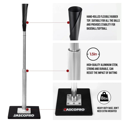 JASCOPRO Metal Baseball Batting Tee, 24-46" Adjustable Height, Handrolled Flexible Rubber Top
