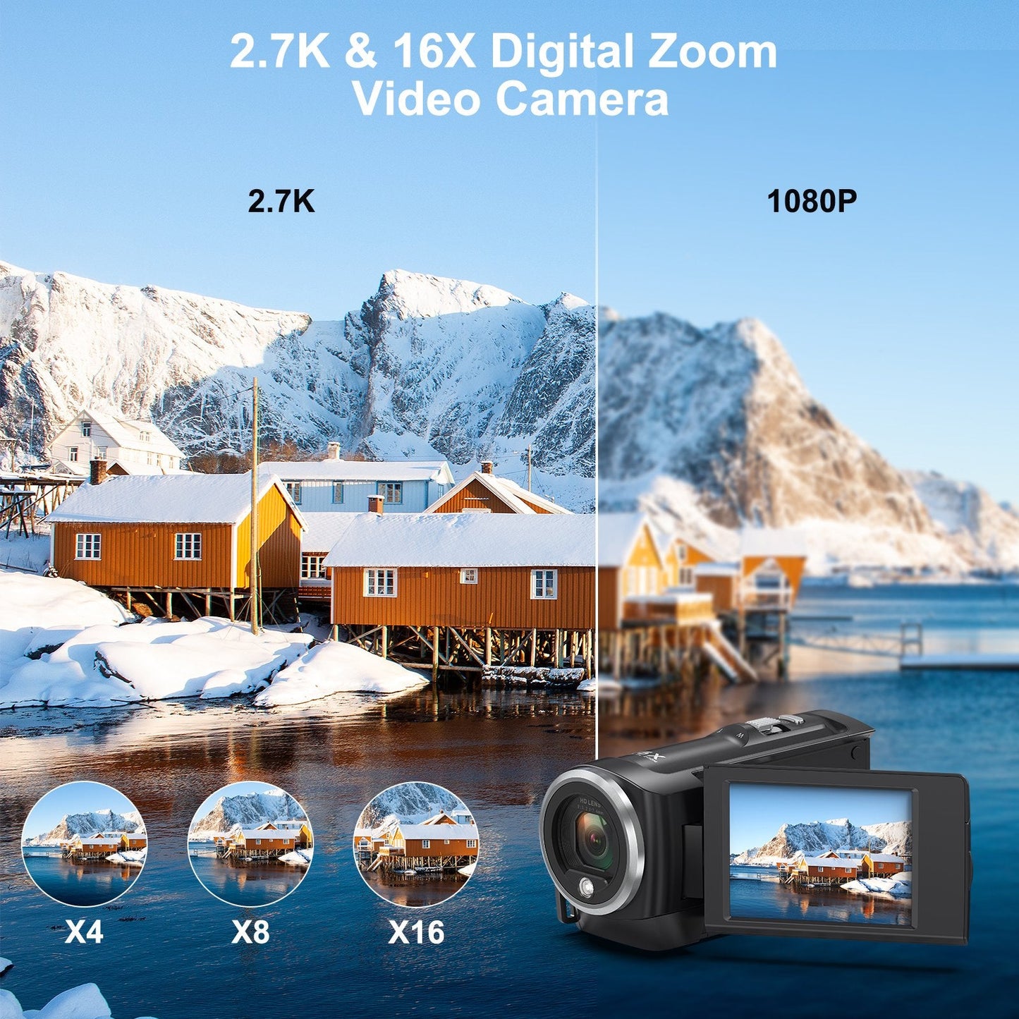 MARVUE Video Camera 2.7K Camcorder 50MP 16X Zoom Vlogging Camera for YouTube