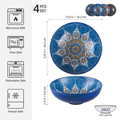 UNICASA 28oz Porcelain Cereal Bowls,Salad Soup Bowl,7.25-inch Round Ceramic Serving Bowls for Salad,Fruit,Pasta,Dinner