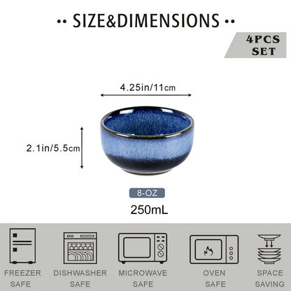 UNICASA Ceramic Small Bowls Dessert bowl - Porcelain 8 oz Bowl Set for Rice Soup Snack Ice Cream Side Dishes - Kitchen Serving Bowls Sets - Microwave and Oven Dishwasher Safe£¨Blue£©