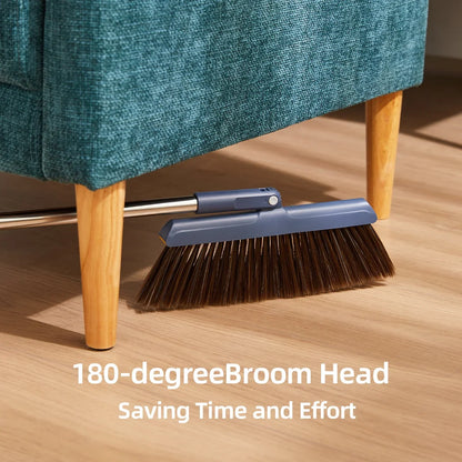 Somdot Broom and Dustpan Set with 51 inches Long Handle Broom Foldable Standing Dustpan, Blue