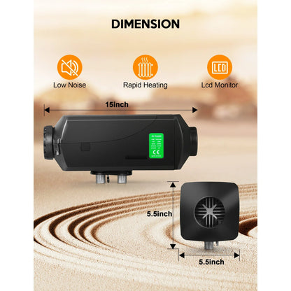 8KW Diesel Air Heater, 2.6Gal Big Tank Parking Muffler Heater with LCD Thermostat Monitor & Remote Control for Trucks, Car Trailer, Boat and Motor-home 12V