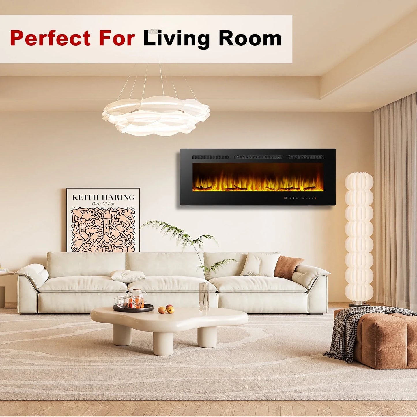50 inch Electric Fireplace in-Wall Recessed, Wall Mounted Fireplace Heater, Linear Fireplace with Multicolor Flame, Timer, Low Noise, 750/1500W, Touch Screen & Remote Control