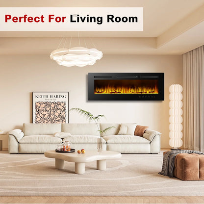 50 inch Electric Fireplace in-Wall Recessed, Wall Mounted Fireplace Heater, Linear Fireplace with Multicolor Flame, Timer, Low Noise, 750/1500W, Touch Screen & Remote Control