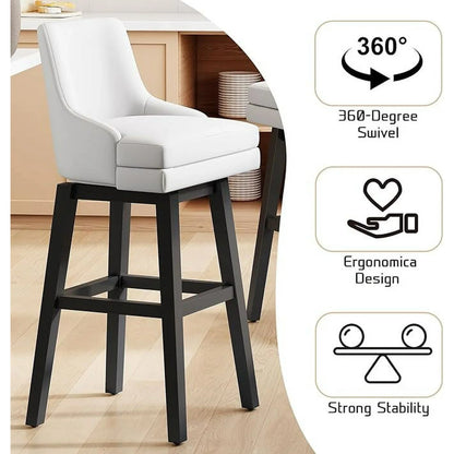 HomeZeer 26" Counter Height Bar Stools Set of 4, Low Back Modern Square Bar Stool, Upholstered Barstools Chairs for Kitchen Island, White