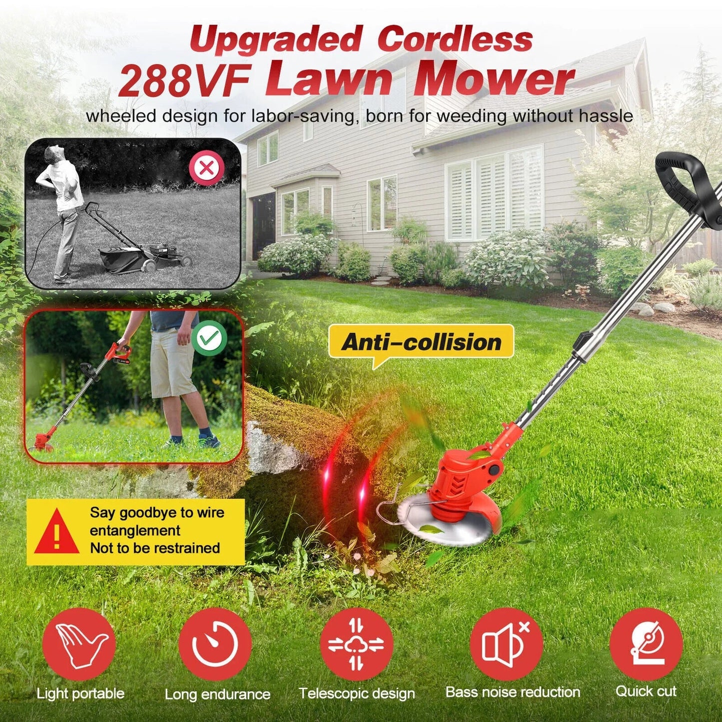 Grass Trimmer Cordless Electric Weed Eaters Weed Trimmer,Weed Lawn Edge Trimmer,Mower with Upgraded Wheels