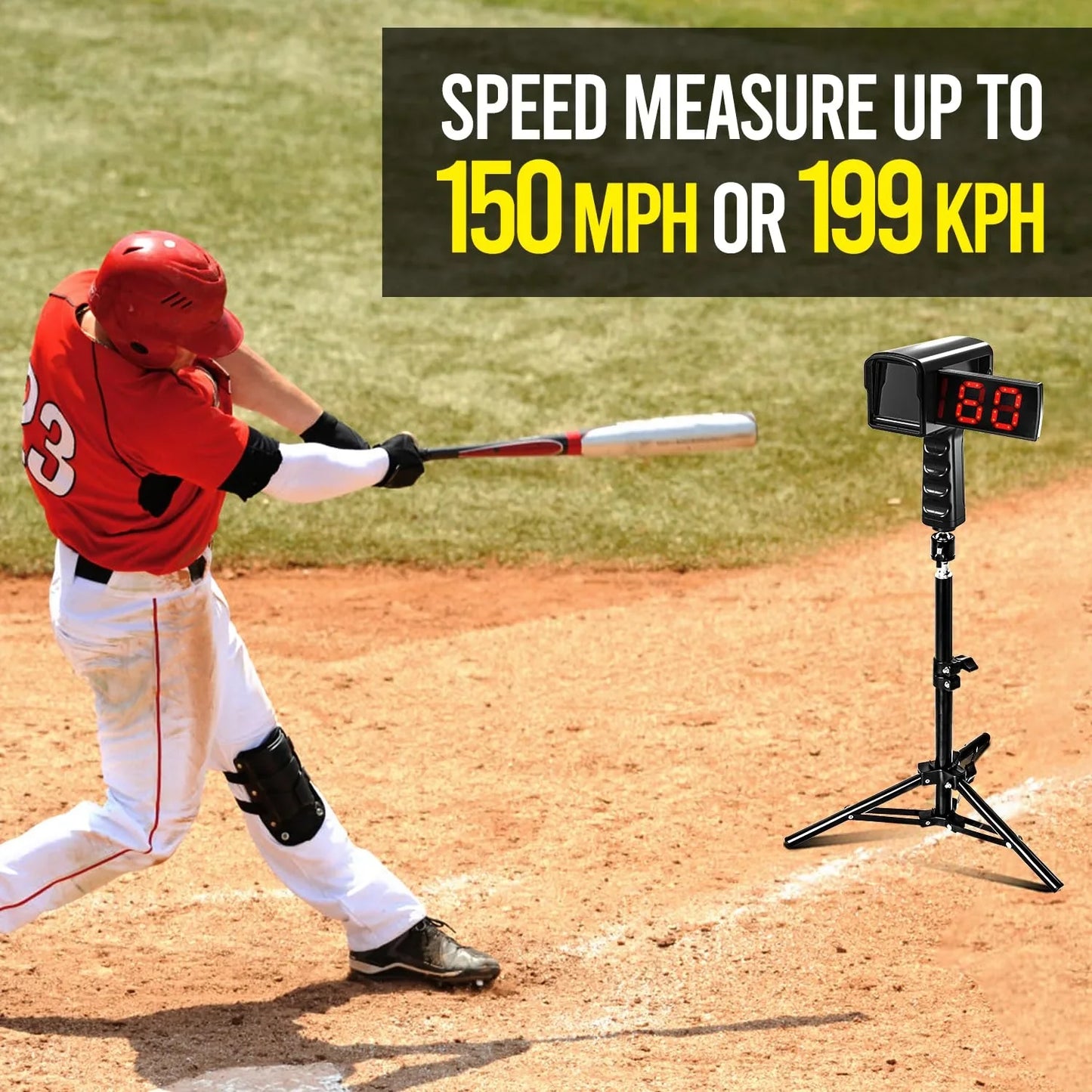 JASCOPRO Baseball Radar Gun, LED+LCD Large Display, Speed Sensors with Adjustable Tripod