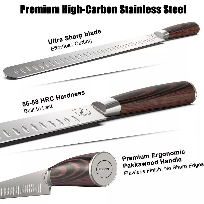 imarku Brisket Knife, 12-Inch Ultra Sharp Carving & Slicing Knife for Brisket, BBQ, Turkey, Ham, Ribs, Roast Beef, High Carbon Stainless Steel Blade