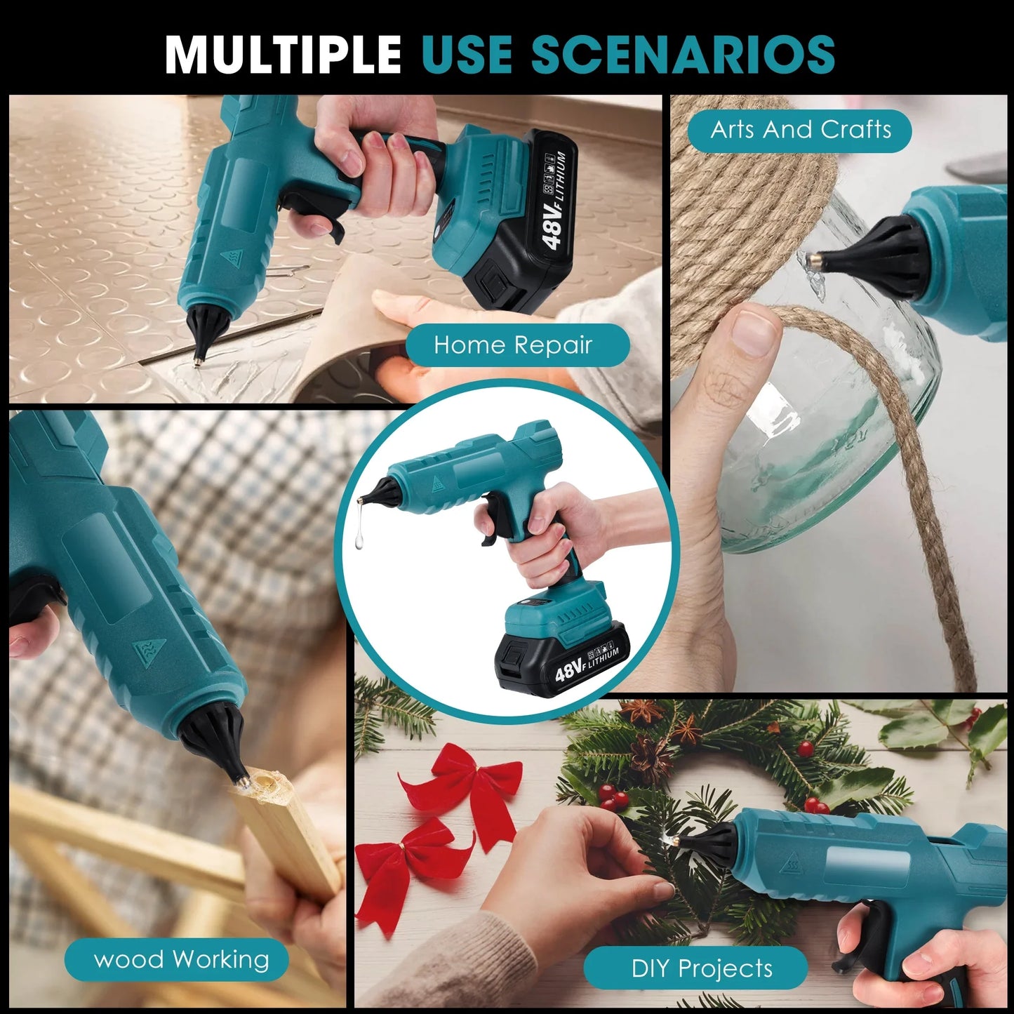 DOULAMI 100W Cordless Hot Glue Gun with 2.5A Battery and 40 Pcs Glue Sticks Perfect for Crafts U91