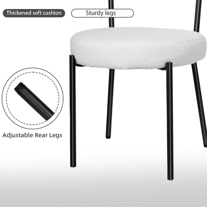 HomeZeer Dining Chair Set of 2, Modern Boucle Upholstered Dining Chair, Dining Room Round Seat with Curved Backrest, White Dining Room Chairs with Black Metal Legs for Kitchen