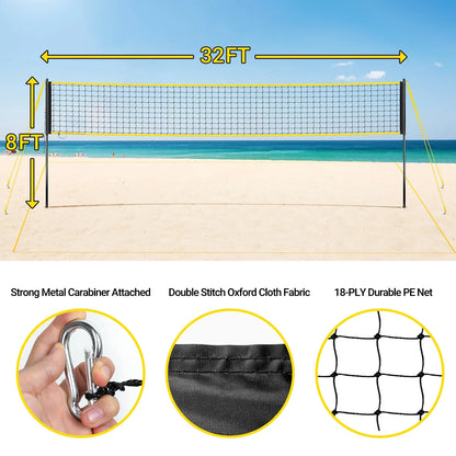 JASCOPRO Volleyball Net System Set for Backyard, 32*8 Feets, Three Heights Adjustable
