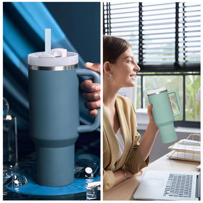 MaseiKar Replacement Straw Compatible with Stanley 40 oz 30 oz Cup Tumbler, 2 Pack Reusable Straw with Cleaning Brush, Clear Hard Plastic