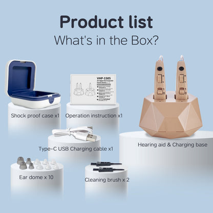 Delmicure VHP-1505 Hearing Aids For Senior, Rechargeable Hearing Amplifiers with Charging Dock For Hearing Loss, Binarual (Beige)