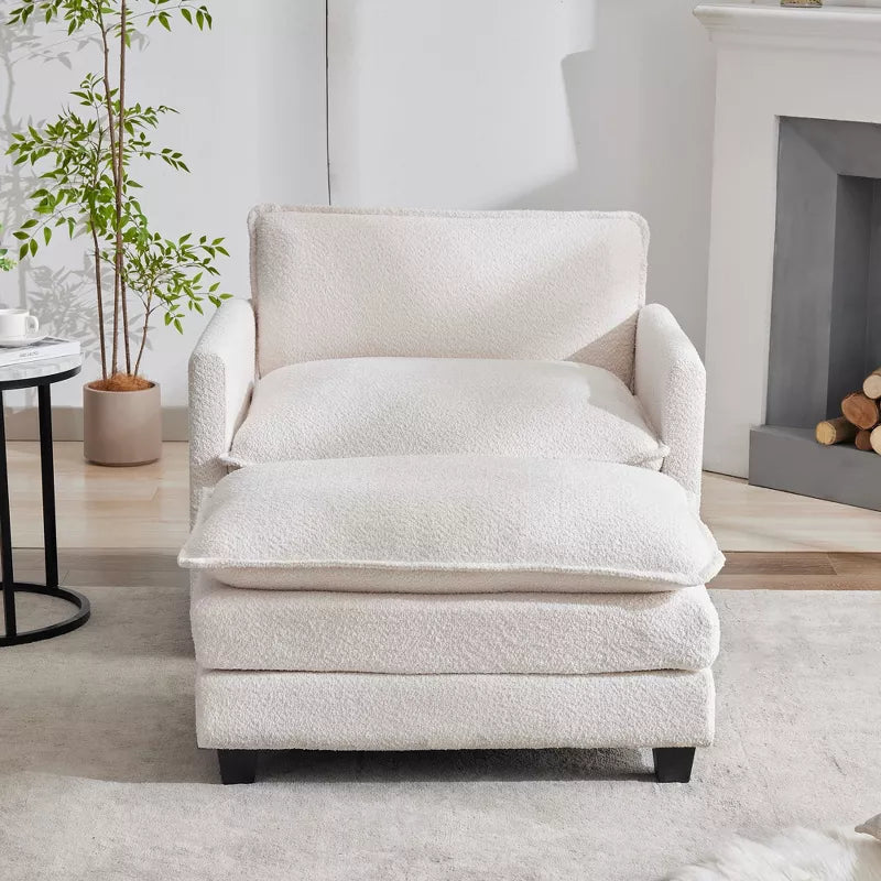 Hyleory 41.34  circle fleece Oversized Accent Chair, Sofa Chair with Ottoman and Large Seat , Modern Armchair for Bedroom Living Room