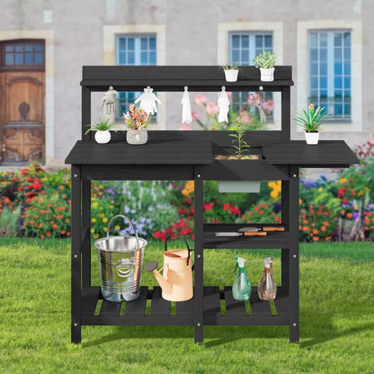 Hyleory HDPE Weather Resistant Potting Bench Table with Storage Shelf