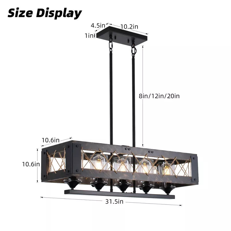 HBEZON 31.5  Pendant Light, 5 Light Height Adjustable Industrial Metal Chandelier for Kitchen Island, Dining Room, Foyer