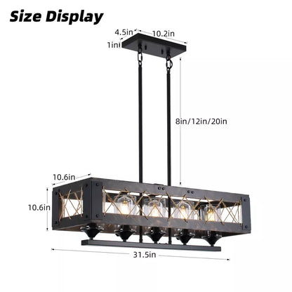 HBEZON 31.5  Pendant Light, 5 Light Height Adjustable Industrial Metal Chandelier for Kitchen Island, Dining Room, Foyer