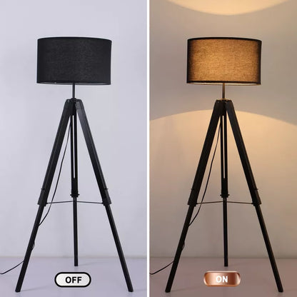 HBEZON 58 Tripod Floor Lamp, Height Adjustable Rubber Wood Standing Lamp with Foot Switch for Living Room, Bedroom, Office