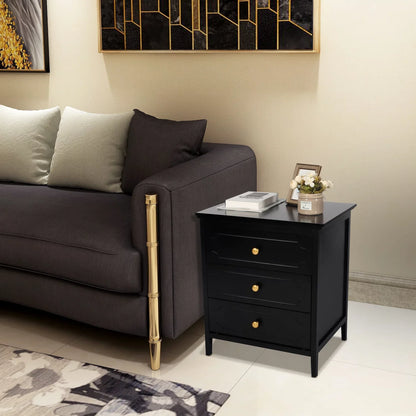 3 Drawer Nightstand Black Side Table Bedroom End Table for Living Room Bedroom with Storage 1 Set Bedroom Furniture