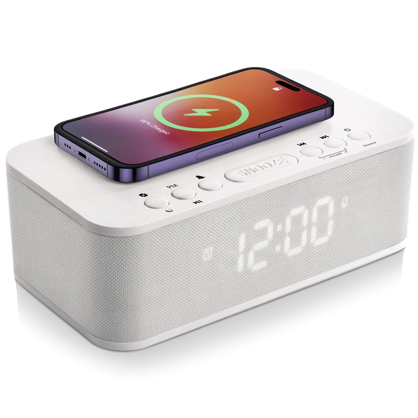 Fansbe Digital Alarm Clock Bluetooth, Wireless Charging Vibrating Alarm Clock USB Snooze White