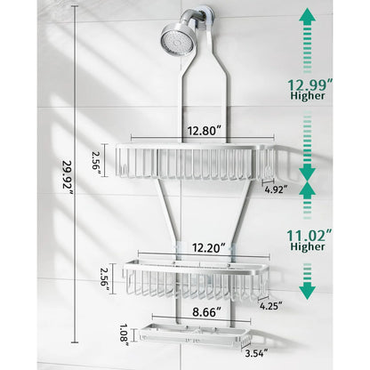 VANCORE Hanging Shower Caddy Bathroom Organizer - Over Head Long Rack for Tall Showerhead - Extra Large Shelf for Big Shampoo Bottles with Soap Holder