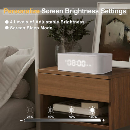 Fansbe Digital Alarm Clock Bluetooth, Wireless Charging Vibrating Alarm Clock USB Snooze White